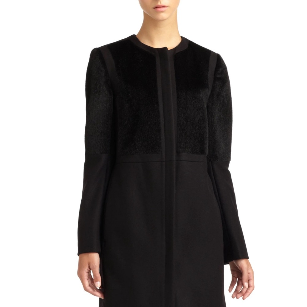 French Connection Black Wool Cashmere & Faux Fur Dressy Coat Size 8